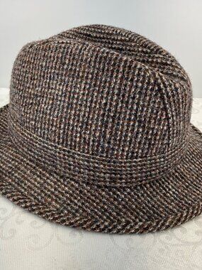 Harris Tweed Brown Tweed Fedora100% Wool 7 1/8‎ Made in Scotland